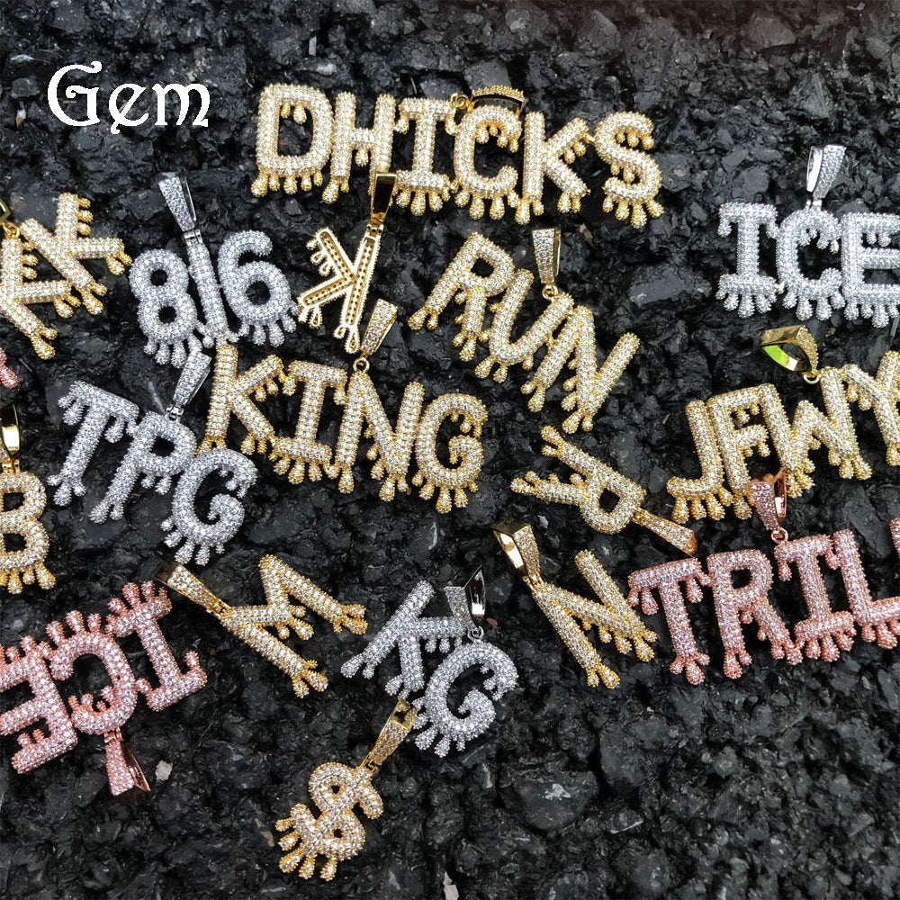 Personalized Iced Letter Necklace with Cubic Zirconia Pendant on Stainless Steel Rope Chain for Women & Men