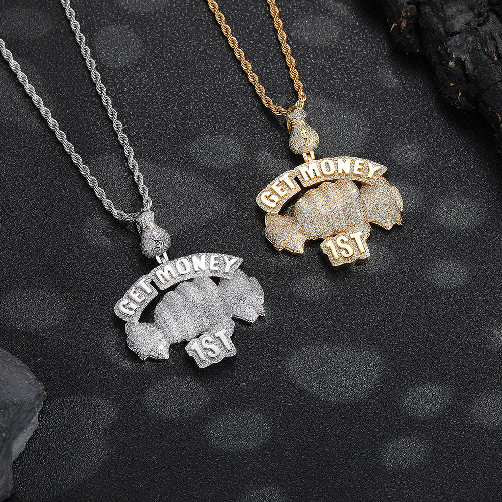 GET MONEY Hip Hop Money Bag Pendant Necklace, Rope Chain, Cubic Zirconia Accent product image