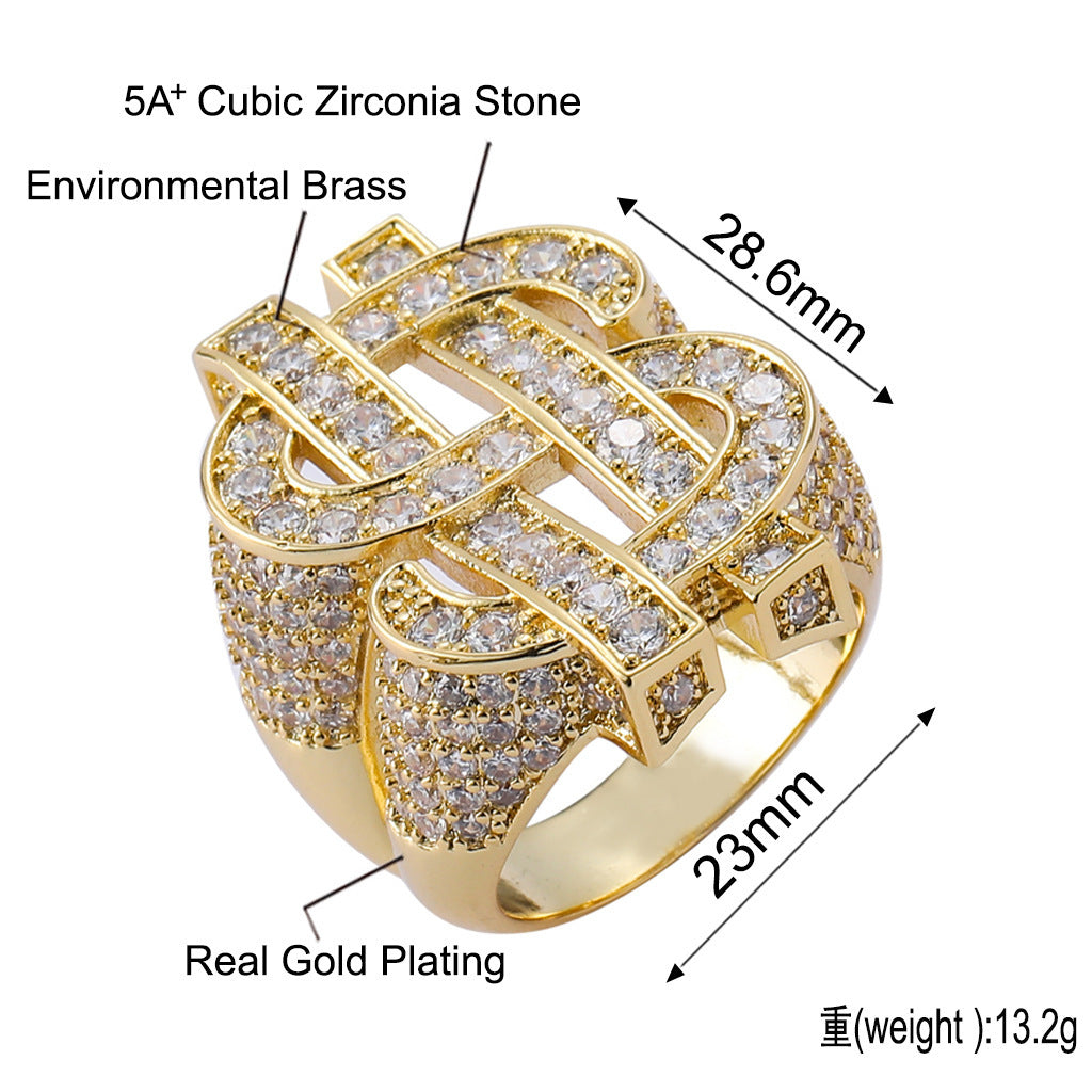 Hip Hop Dollar Copper Ring for Men