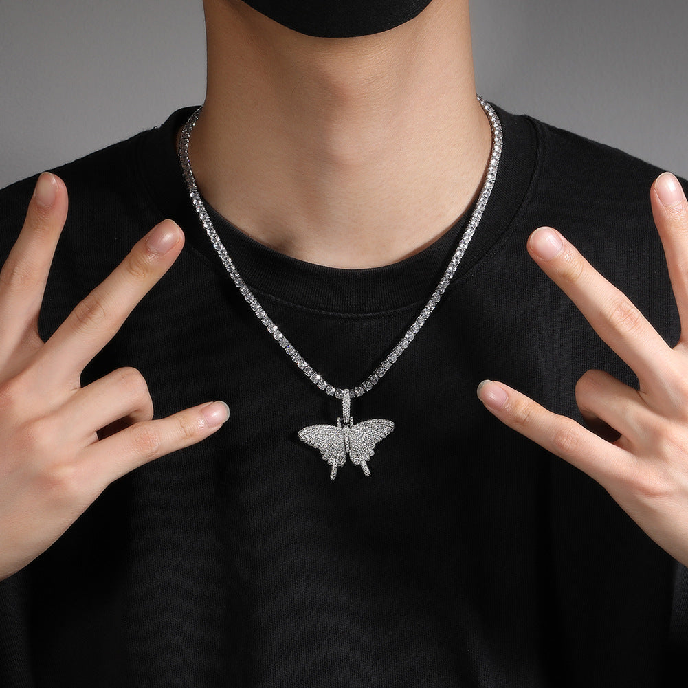 Iced Butterfly Pendant Necklace with Twist Chain – Hip Hop Statement Cubic Zirconia Necklace for Women product image