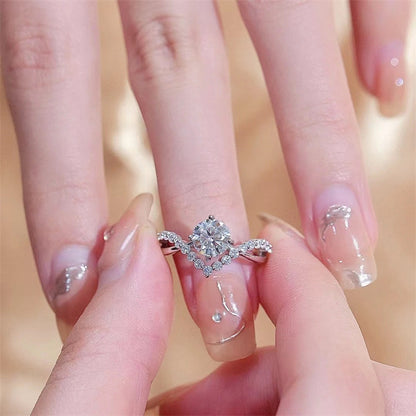Round Cut Halo Style Ring for Women, Geometric Pavé Look Fashion Ring