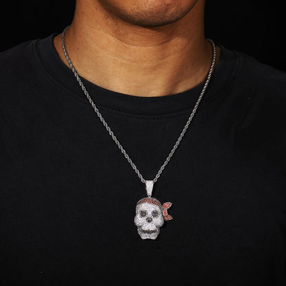 Iced Out Pirate Skull Pendant Necklace for Men - Hip Hop Cubic Zirconia Rope Chain Statement Jewelry
