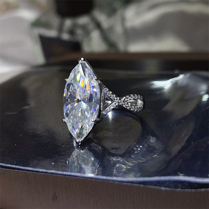 Marquise VVS Moissanite Ring for Women, 10 Carat Solitaire Engagement Ring with Twisted Pavé Band