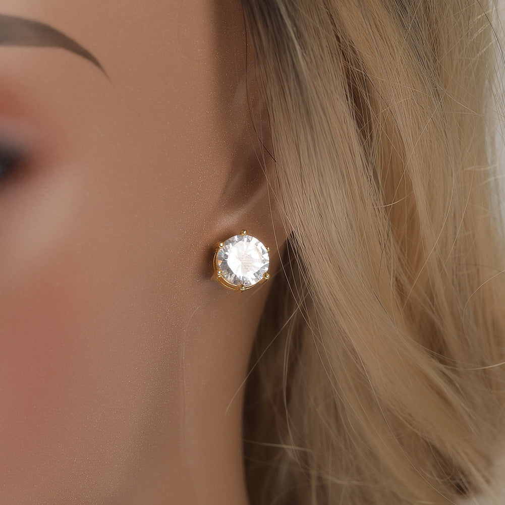 Cubic Zirconia Stud Earrings for Women - Trendy Hip Hop Round & Oval Copper Earrings in Gold or Silver Tone