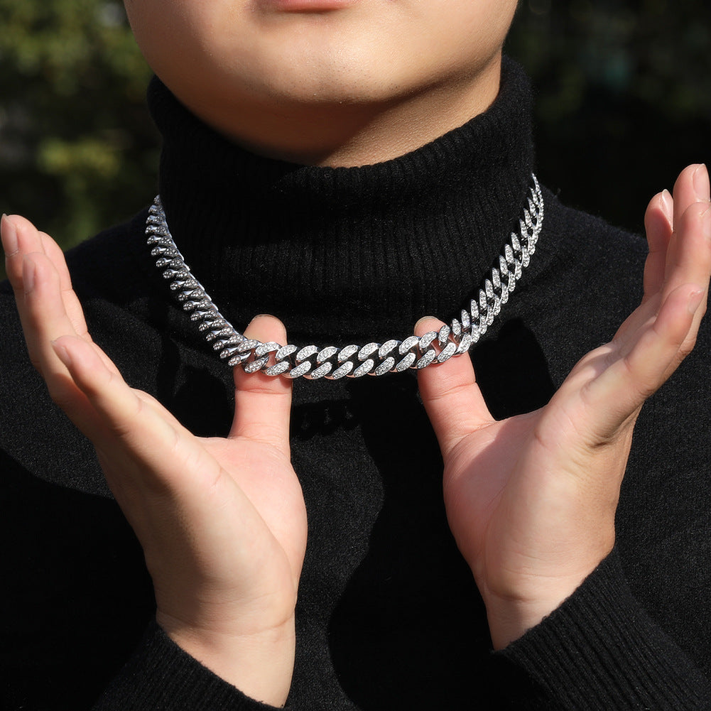 Iced Out Cuban Link Chain Necklace for Women & Men - Gold or Silver Plated Statement Pendant Necklace
