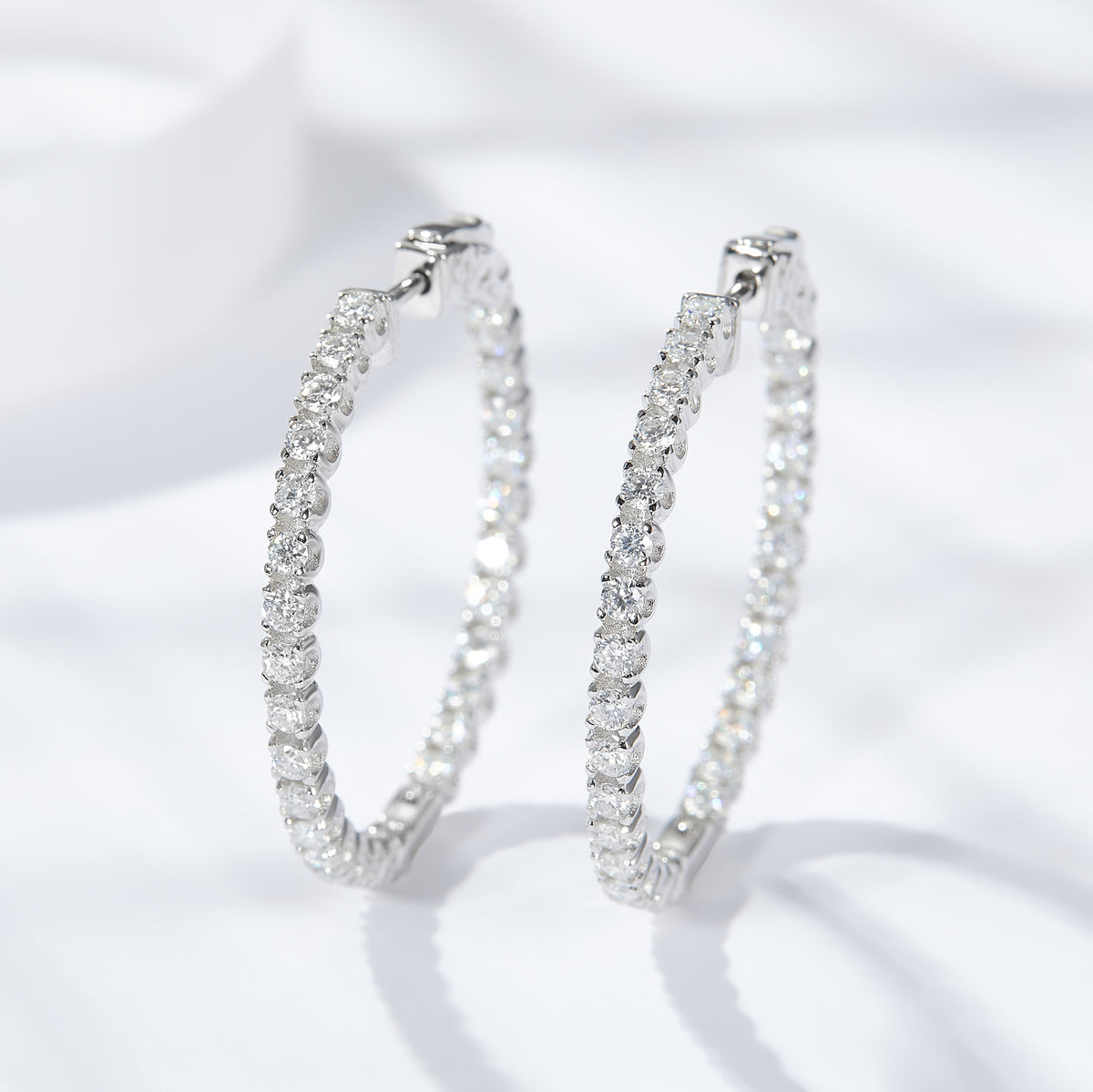 S925 Sterling Silver Hoop Earrings with Clear Stone Pave Detail product image