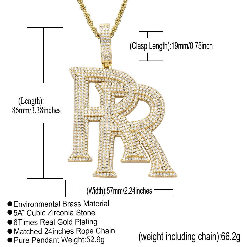 Hip Hop Letter Copper Pendant Necklace for Men and Women