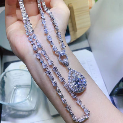 10 Carat Moissanite Necklace with Teardrop Pendant and Chain