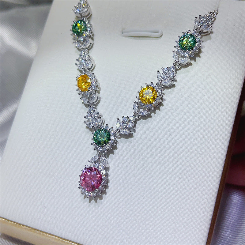 Colorful Moissanite Drop Pendant Necklace for Women, Tear Drop Evening Collar Necklace product image
