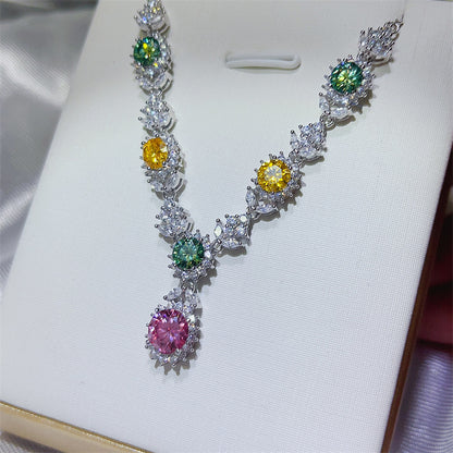 Colorful Moissanite Drop Pendant Necklace for Women, Tear Drop Evening Collar Necklace