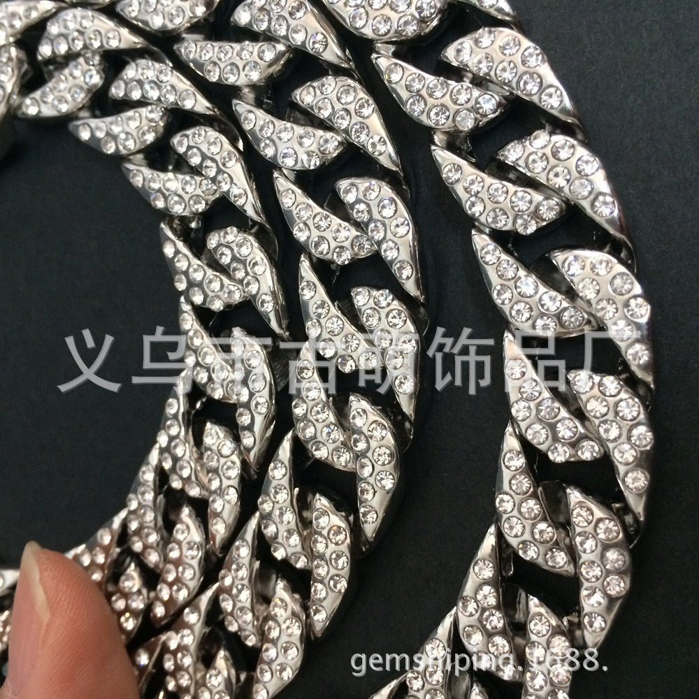 Iced Out Gold Plated Cuban Link Chain Necklace for Men & Women – Statement Rhinestone Hip Hop Pendant Chain product image