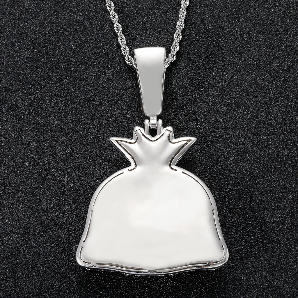 Hip Hop Dollar Money Bag Copper Pendant Necklace for Men and Women