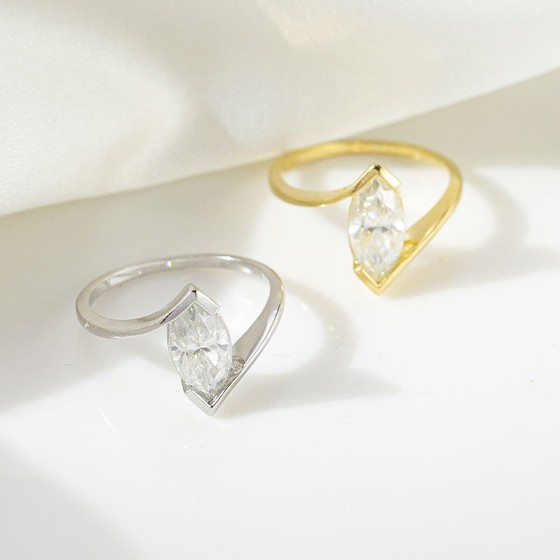 Marquise Moissanite Ring, 18K Gold Plated Open Band Solitaire Ring for Women product image