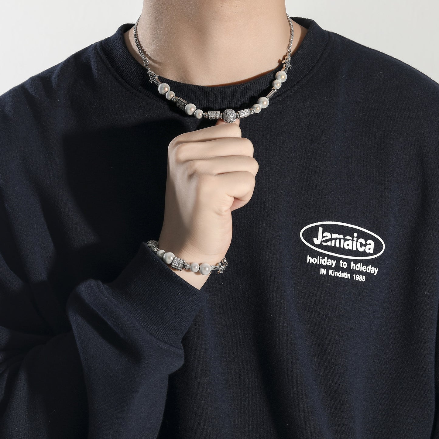 Hip Hop Vintage Cross Skull Pearl Bracelet for Men