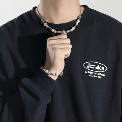 Hip Hop Vintage Cross Skull Pearl Bracelet for Men