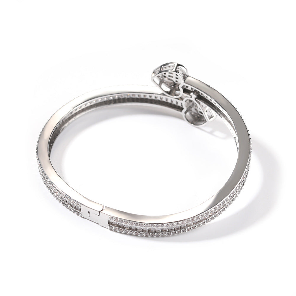 Heart Cubic Zirconia Cuff Bracelet for Women - Hip Hop Statement Bangle in Gold or Silver Tone