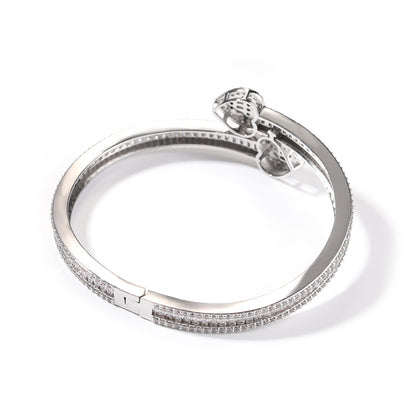 Heart Cubic Zirconia Cuff Bracelet for Women - Hip Hop Statement Bangle in Gold or Silver Tone