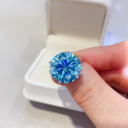 Blue Moissanite Solitaire Ring for Women, Four-Prong Engagement Style Ring, 1 to 10 Carat Look, U-Shaped Band