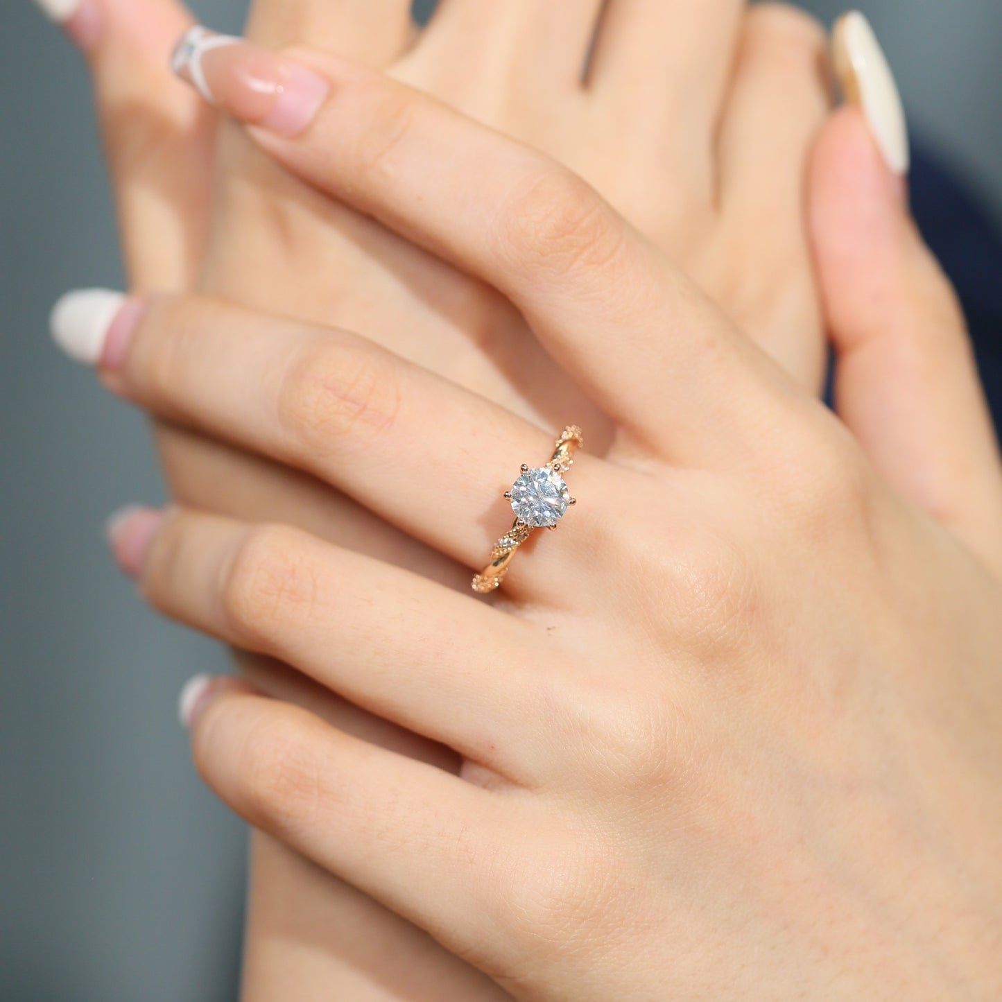 Round Cut Moissanite Ring for Women, 18K Gold-Plated Twist Band Engagement or Promise Ring, Size 9-20 product image