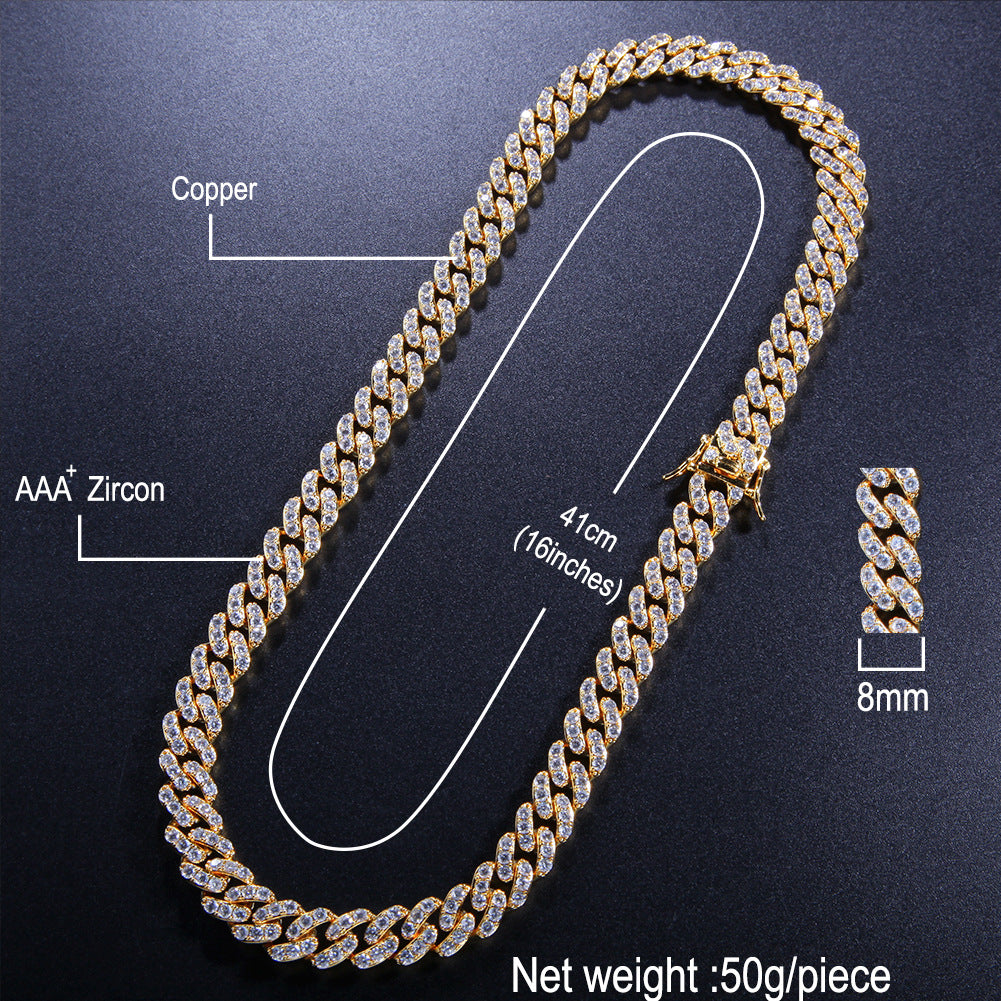 Iced Out Cuban Link Chain Bracelet, Anklet & Necklace with Cubic Zirconia in Gold and Silver Tone