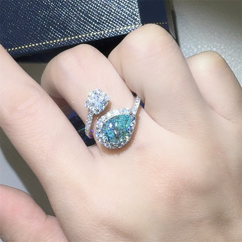 Green Pear Moissanite Ring for Women, 2 Carat VVS1 Halo Open Ring product image
