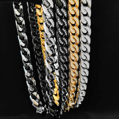 12 mm Polished Cuban with CZ Link Accents Hip Hop Bracelet with Stainless steel Base - CHA259