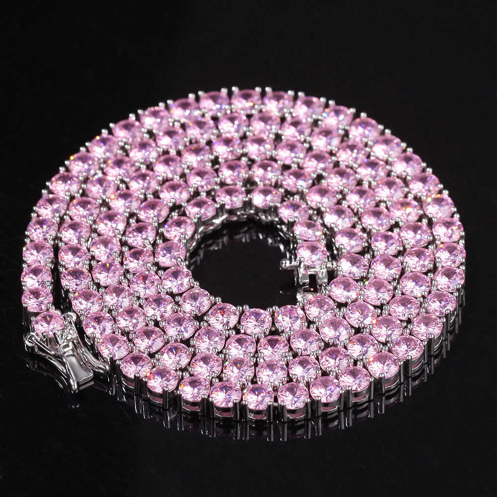 Pink Cubic Zirconia Tennis Chain Necklace for Women – Gold, Silver & Rose Gold Tone Line Pendant Chain