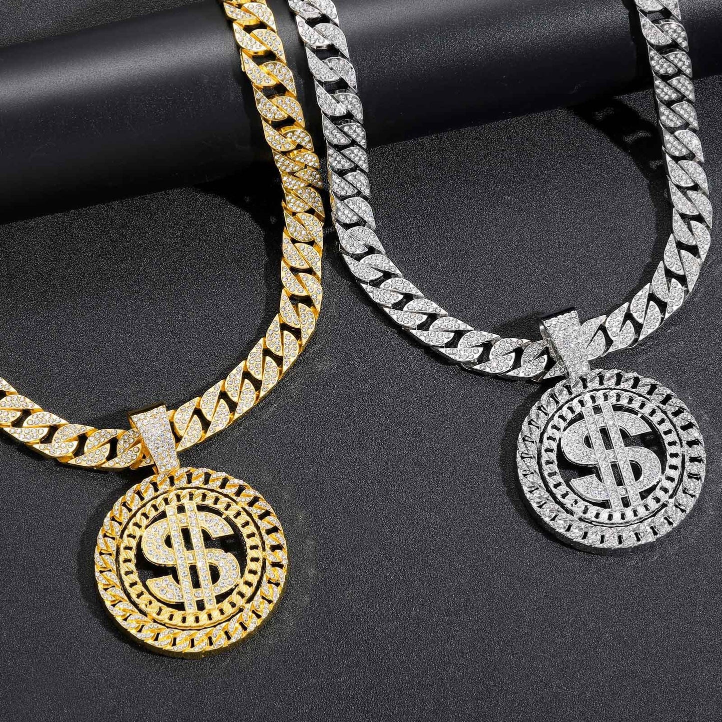 Hip Hop Cuban Link Dollar Alloy Pendant Necklace for Men and Women
