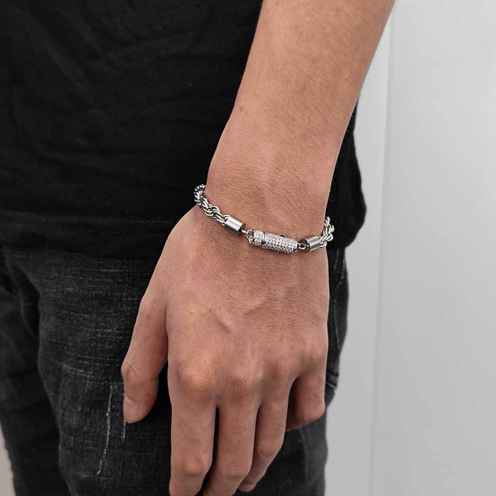 6 mm Polished Twisted Rope with CZ Clasp Stainless steel Bracelet - CHA108 product image