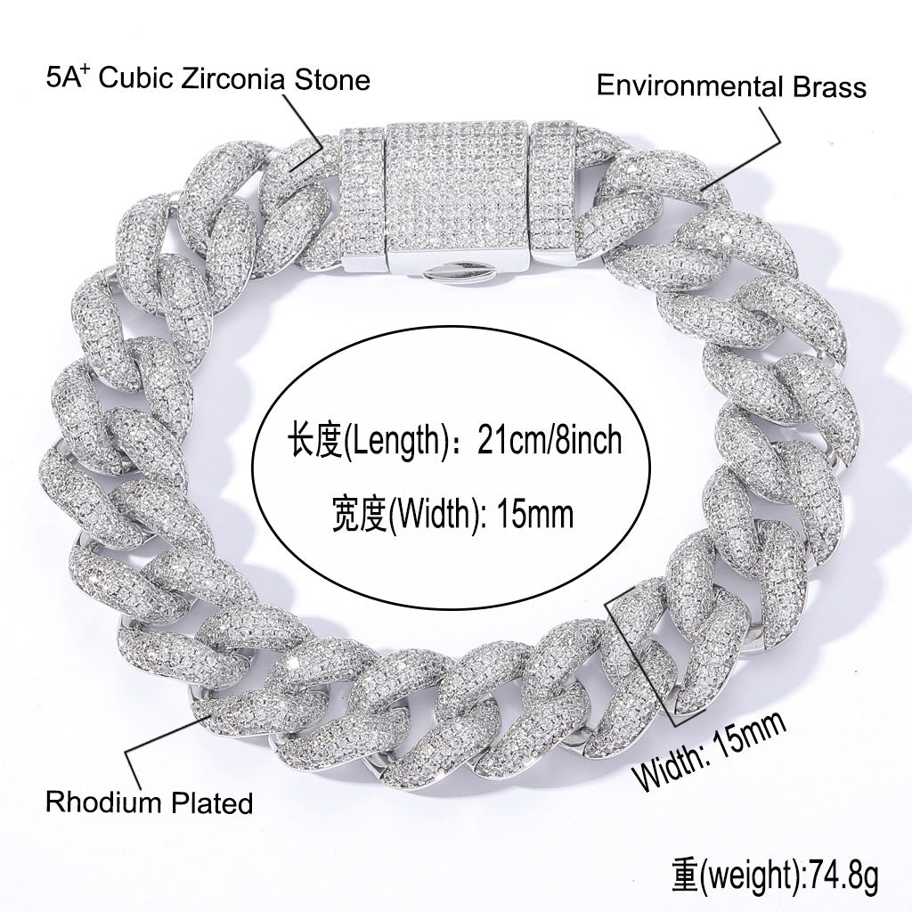 Hip Hop Cuban Link Bubble Cubic Zirconia Bracelet for Men