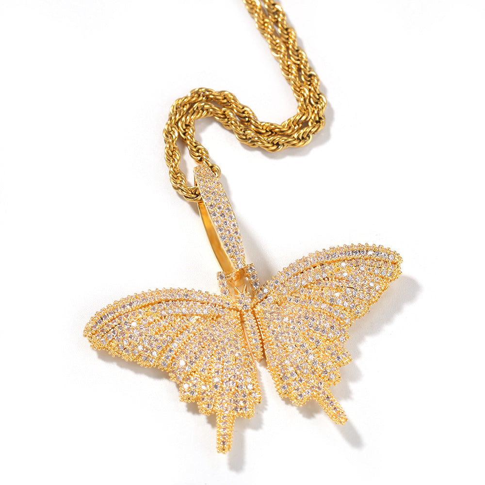 Butterfly Cubic Zirconia Pendant Necklace for Women & Men - Rose Gold, Gold or Silver Tone Chain Statement Jewelry product image