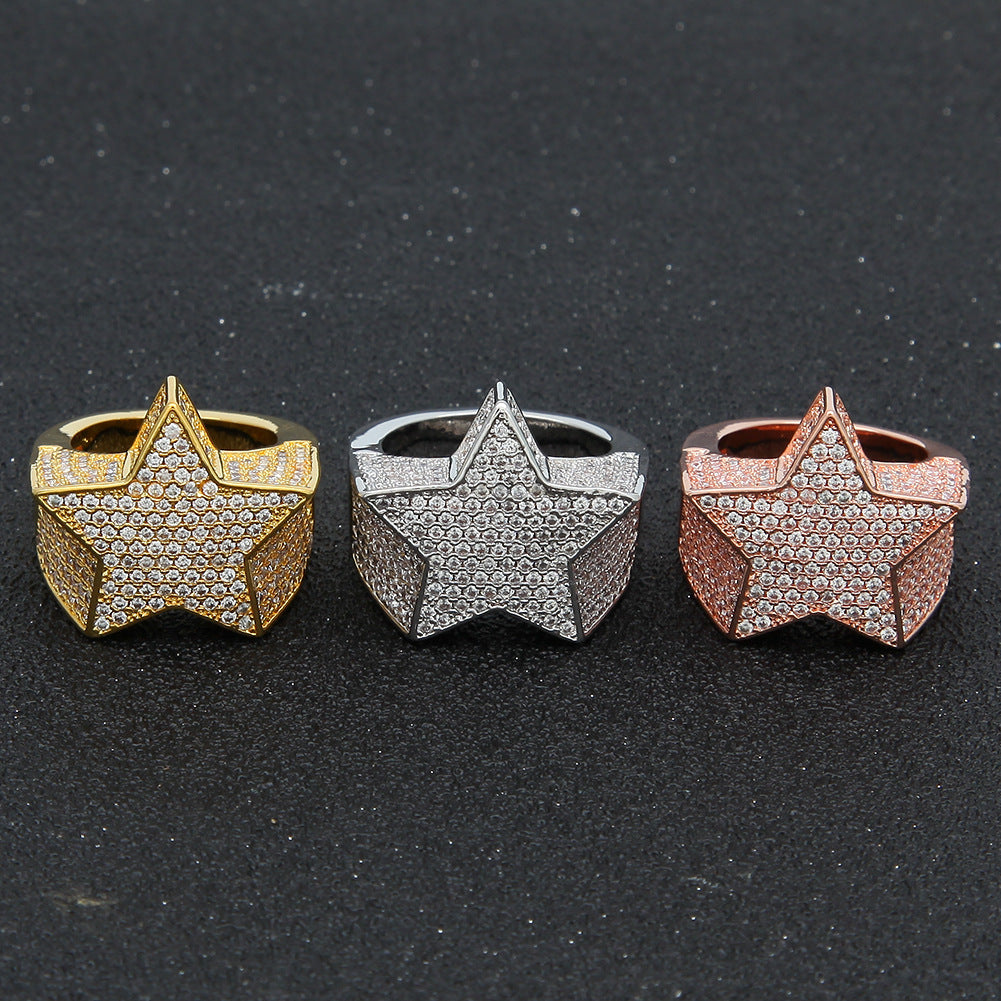 Men’s Iced Out Star Ring - Gold Plated Cubic Zirconia Statement Ring in Gold, Silver & Rose Gold product image