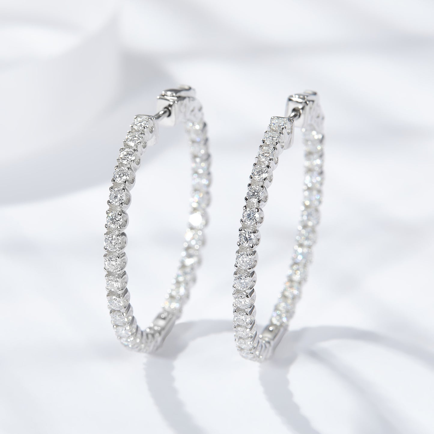 S925 Sterling Silver Hoop Earrings with Clear Stone Pave Detail product image