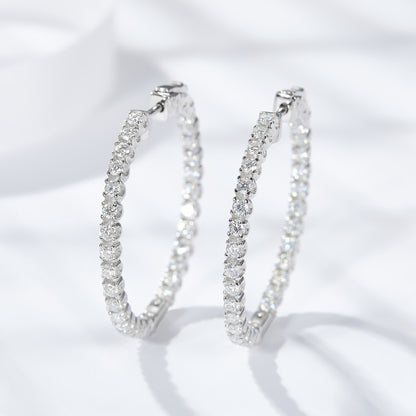 S925 Sterling Silver Hoop Earrings with Clear Stone Pave Detail