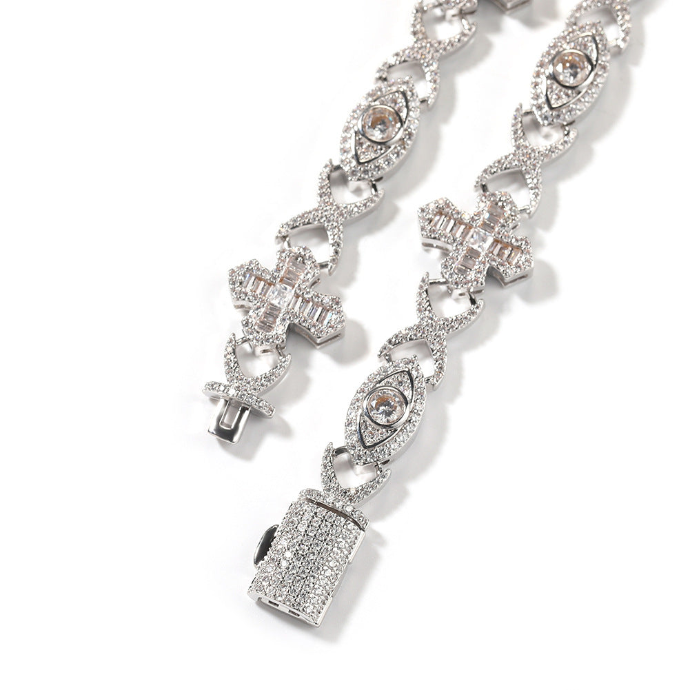 Men’s Iced Evil Eye Cross Bracelet in Gold or Silver Tone with Cubic Zirconia product image