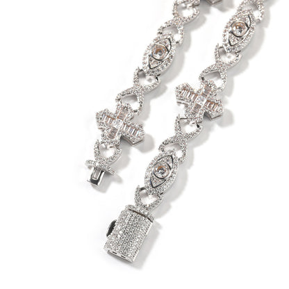 Men’s Iced Evil Eye Cross Bracelet in Gold or Silver Tone with Cubic Zirconia