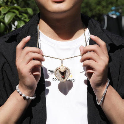 Iced Snake Pendant Necklace for Men Women - Cubic Zirconia Hip Hop Statement Chain in Gold or Silver Tone