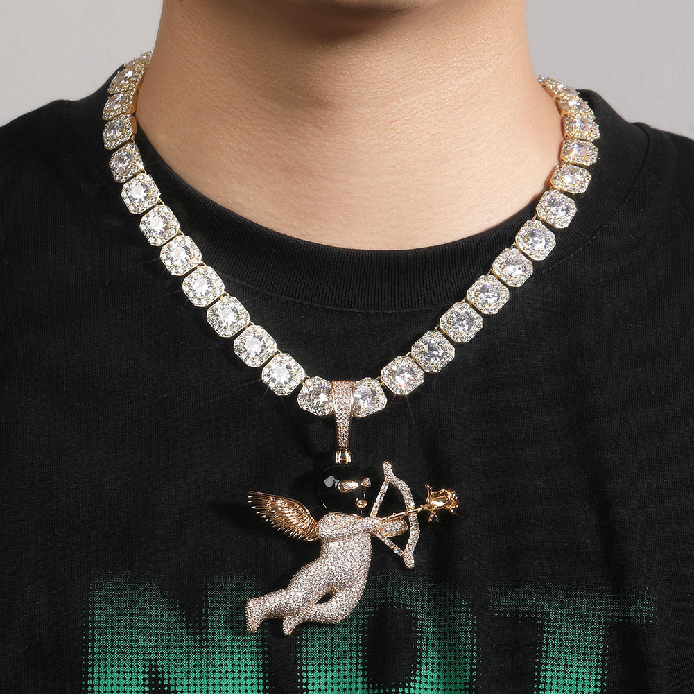 Iced Angel Pendant Necklace for Women and Men – Gold Plated or Silver Plated Hip Hop Chain with Cubic Zirconia