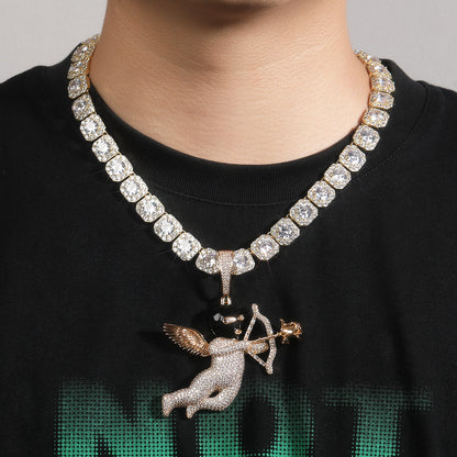 Iced Angel Pendant Necklace for Women and Men – Gold Plated or Silver Plated Hip Hop Chain with Cubic Zirconia