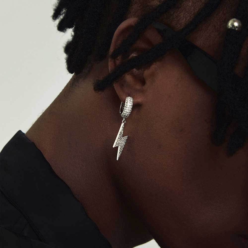 Lightning Bolt CZ Drop Hip Hop Earrings with Copper Base - EAR004 product image