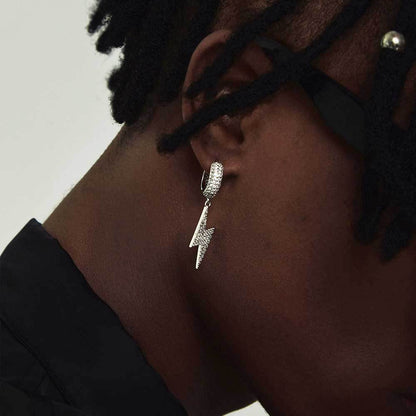 Lightning Bolt CZ Drop Hip Hop Earrings with Copper Base - EAR004