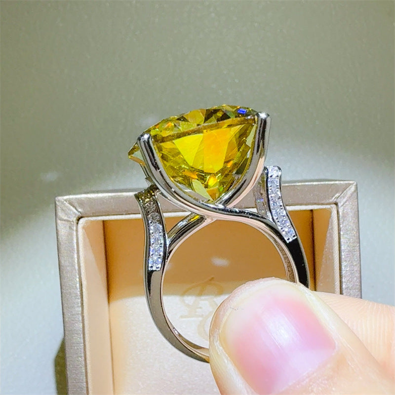 20 Carat Yellow Moissanite Ring for Women, Round Solitaire Engagement Style Ring product image
