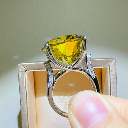 20 Carat Yellow Moissanite Ring for Women, Round Solitaire Engagement Style Ring