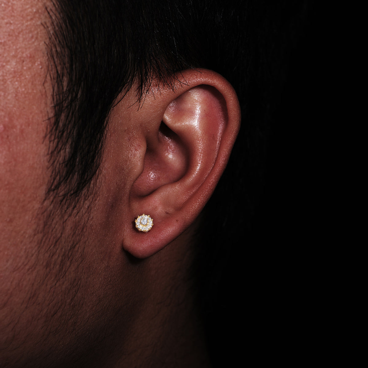Unisex Round Moissanite Stud Earrings in Gold Tone or White Gold Tone, Iced Out Micro Pave Hip Hop Earrings product image