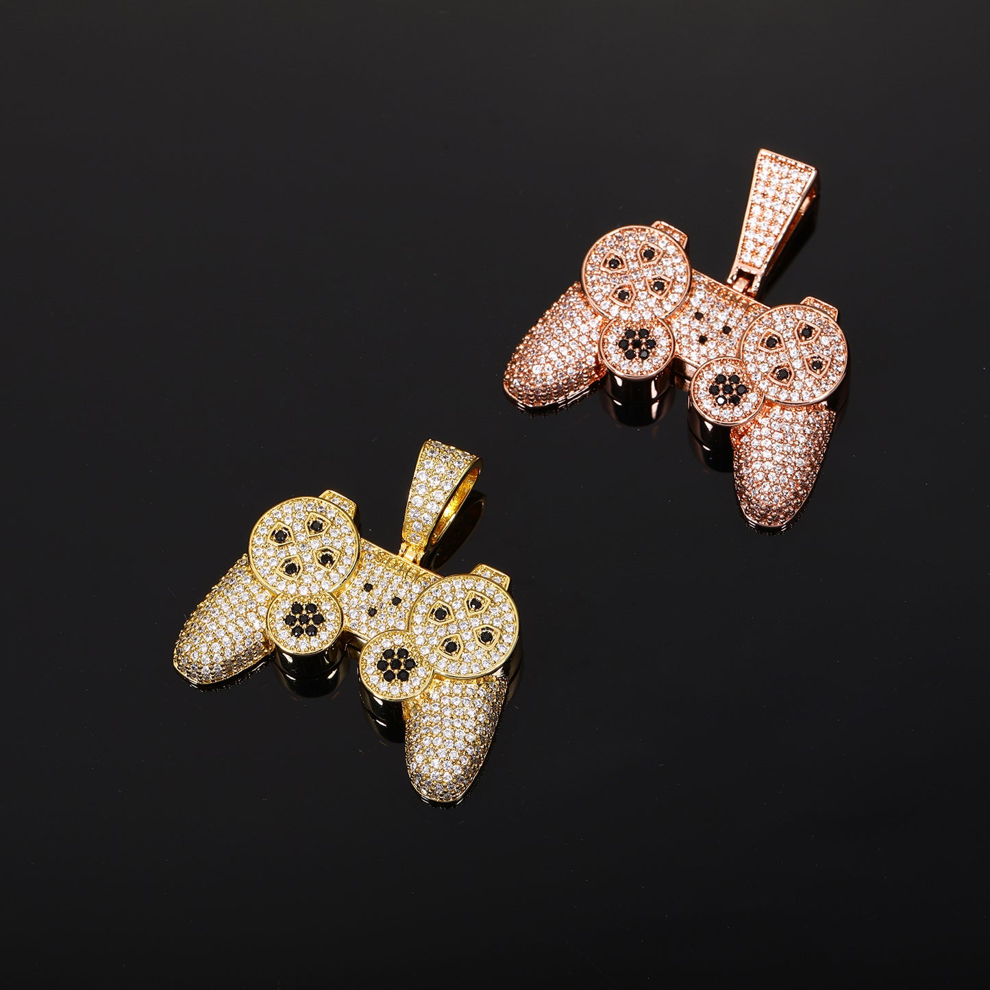 Iced Out Game Controller Pendant Necklace for Men and Women - Gold Tone Copper Hip Hop Rope Chain with Cubic Zirconia product image