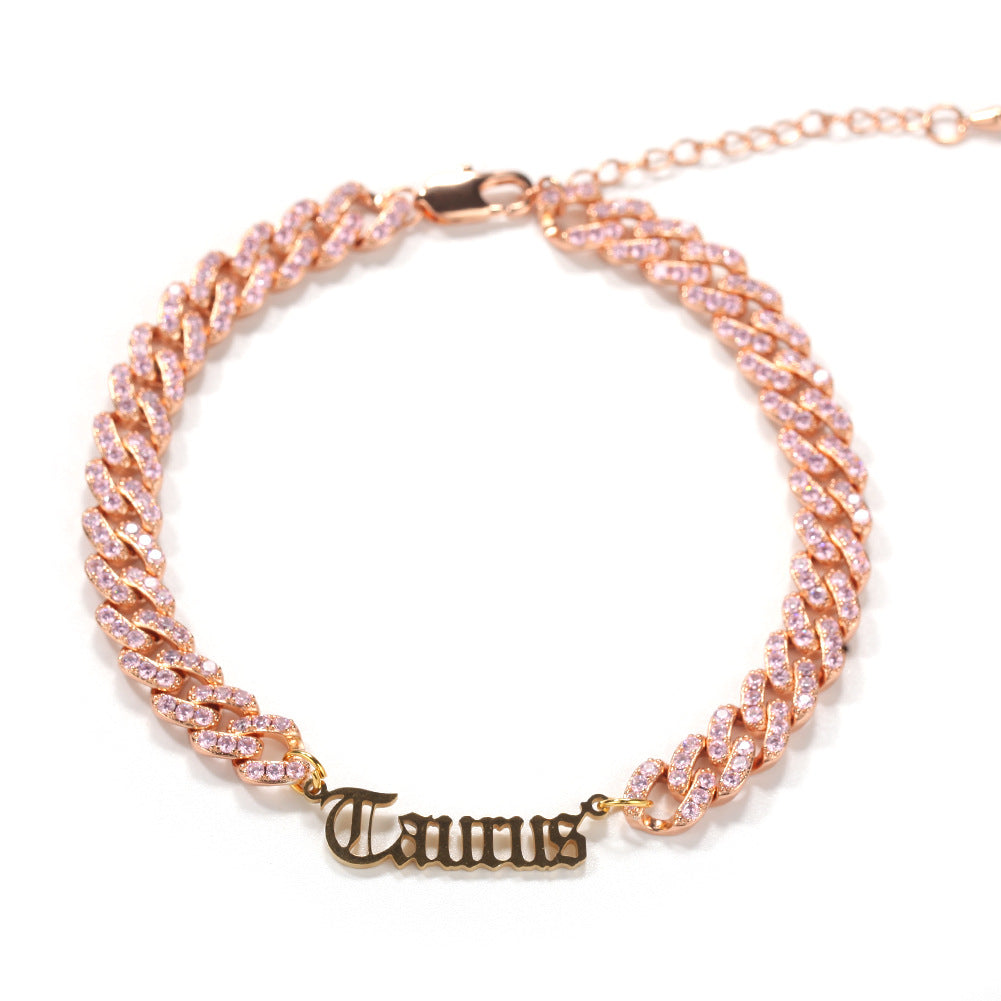 Zodiac Sign Cuban Chain Anklet for Women - Crystal Gold or Silver Adjustable Astrology Charm Anklet product image