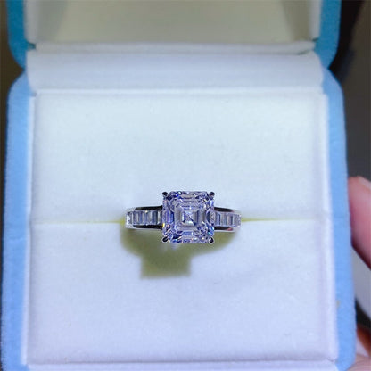 3 Carat Asscher Cut Moissanite Ring for Women, Micro Pave Engagement Ring, White Tone Wedding Ring