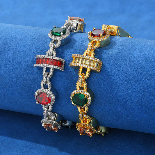 Hip Hop Colored Gemston Copper Bracelet And Necklace product image