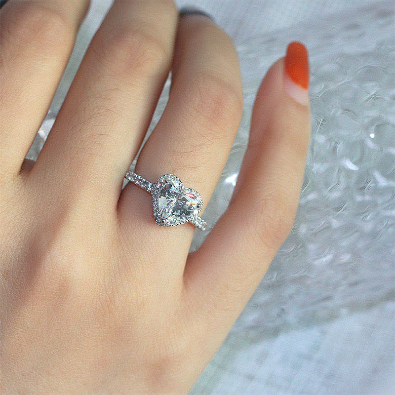 Heart Shaped Moissanite Ring for Women, Halo Engagement Ring, Promise Ring product image