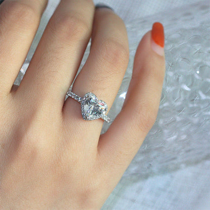 Heart Shaped Moissanite Ring for Women, Halo Engagement Ring, Promise Ring